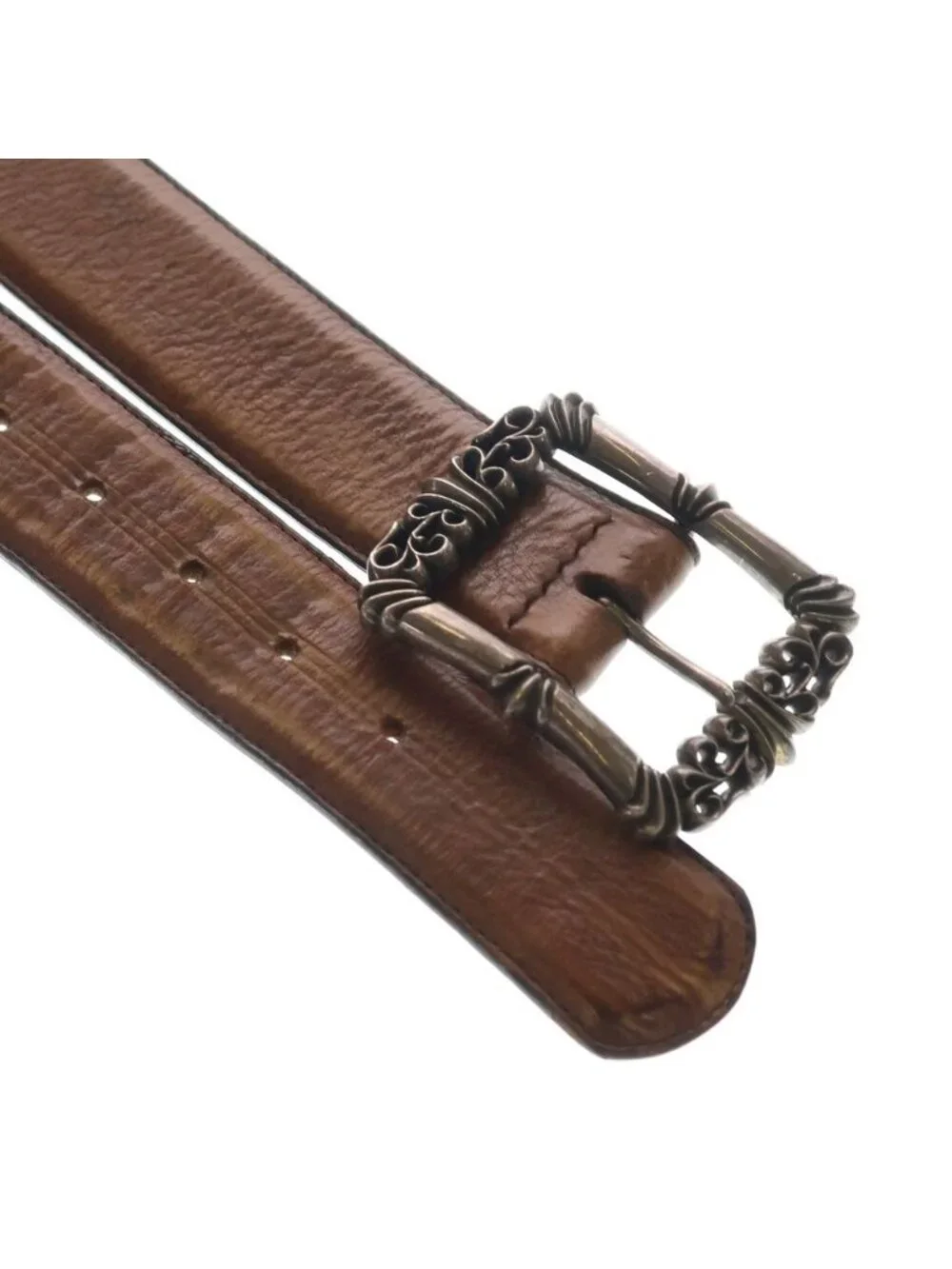 Chrome Hearts Blt Filigree Otj Leather Belt Brown Silver